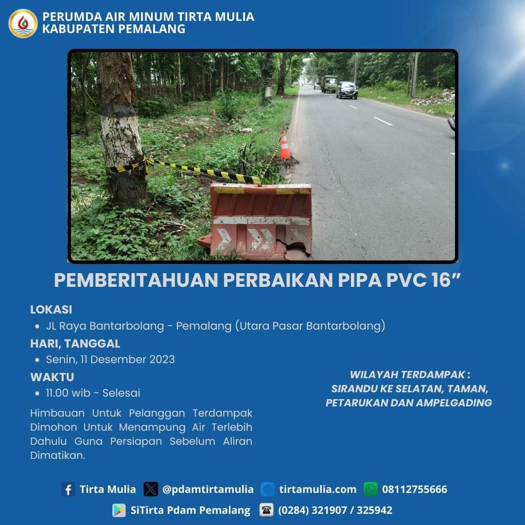 pemberitahuan perbaikan - Perumda Tirta Mulia Pemalang