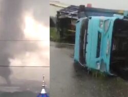 Ngeri !!! Angin Puting Beliung Terjang Bandung Hingga Truk Bergulingan Terhempas