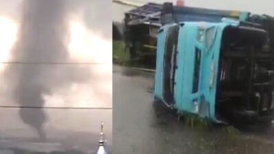 Ngeri !!! Angin Puting Beliung Terjang Bandung Hingga Truk Bergulingan Terhempas