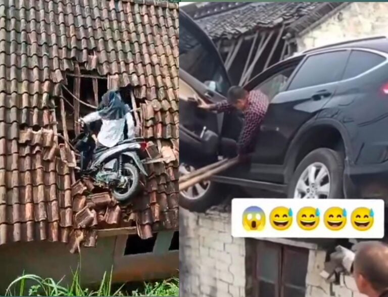 Heboh! Mobil Nyangkut di Atap Rumah, Netizen : "Awas Besok Ada Pesawat!"