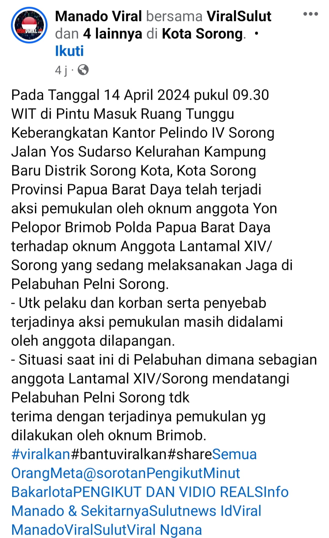 Viral! Video Bentrokan TNI dan Brimob di Pelabuhan Sorong: 5 Orang Terluka