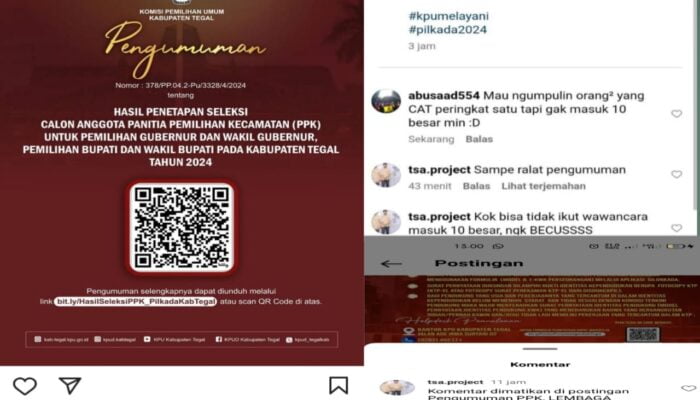 Warganet Geram, Kolom Komentar Instagram KPU Tegal Dibanjiri Protes Terkait Penetapan PPK dan Langsung di Nonaktifan
