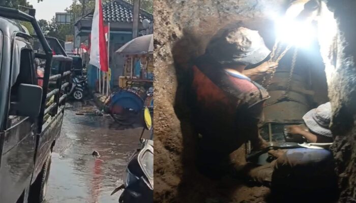 Sigap! Perumda Tirta Mulia Tangani Kebocoran Pipa di Depan Pasar Bantarbolang