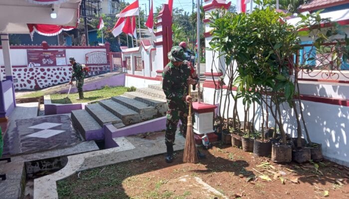 Tiga Hari Jelang Penutupan Satgas TMMD ke-122 Kodim Pemalang Rapikan Poskotis dan Sekitarnya