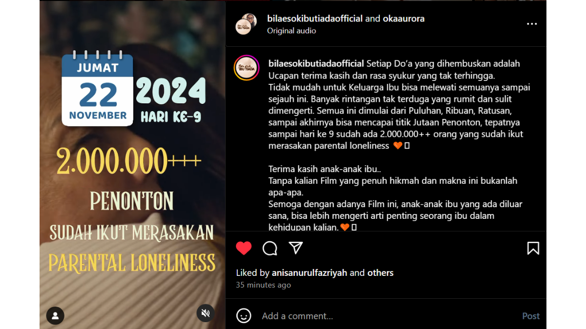 Film Bila Esok Ibu Tiada Mencapai 2 Juta Penonton dalam 9 Hari Tayang