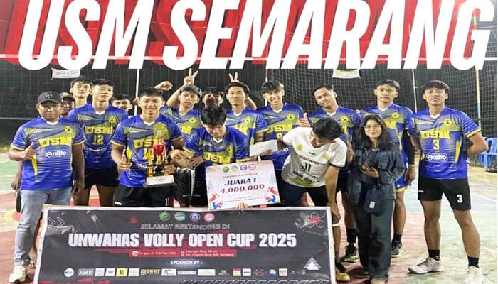 Tim Volly Putra Universitas Semarang Juara UNWAHAS OPEN CUP 2025