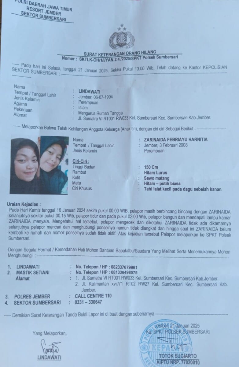 Kabar Orang Hilang, Mohon Bantuan Informasi