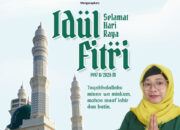 Poster Ucapan Selamat Hari Raya Idul Fitri 1447 H SMP Negeri 1 Belik Kabupaten Pemalang oleh Kepala Sekolah Indah Palupi S.Si M.Pd bersama jajaran guru dan staf