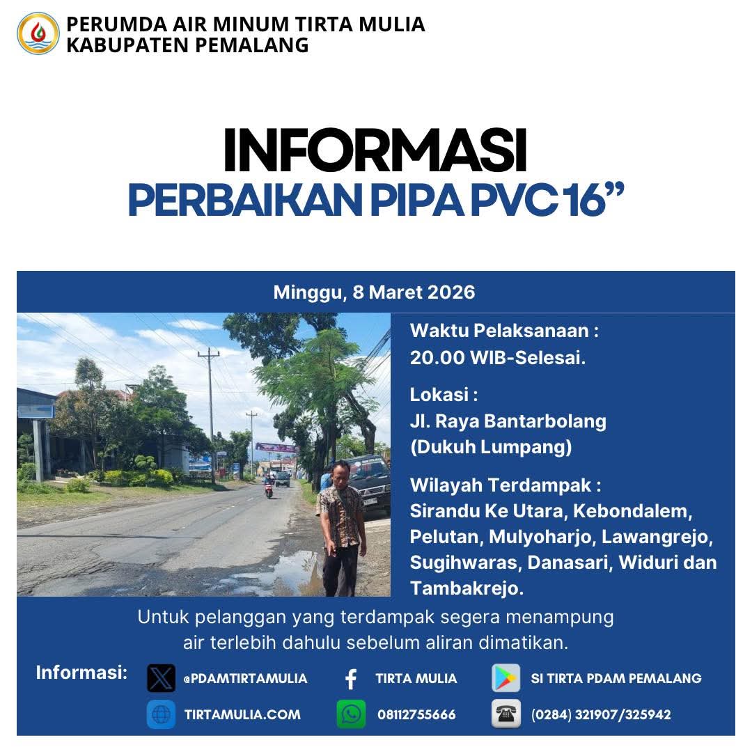 Perbaikan Pipa PVC 16 Inci di Jalan Raya Bantarbolang, Pasokan Air di Sejumlah Wilayah Pemalang Terganggu