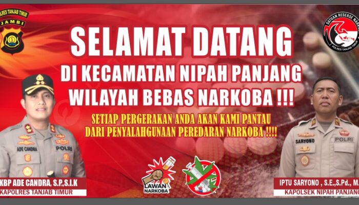 Cegah Penyalahgunaan Narkoba Polres Tanjab Timur dan polsek nipah panjang gencarkan pemasangan banner anti narkoba