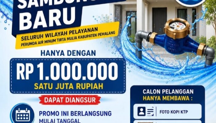 Perumda Tirta Mulia Pemalang Gelar Promo Sambungan Baru Rp1 Juta, Bisa Dicicil!