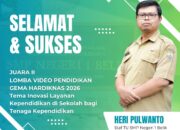 Inovasi Aplikasi smart antar SMPN 1 Belik raih juara II video pendidikan Gema Hardiknas 2026 di BBGTK jateng