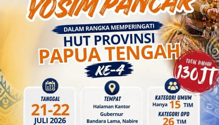 Meriahkan HUT ke-4 Papua Tengah, Pemprov Gelar Lomba Yosim Pancar Berhadiah Rp130 Juta