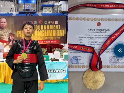 Rizki Pawang Setiawan, pesilat muda berbakat asal SMPN 2 Pemalang yang memegang medali emas kejuaraan pencak silat nasional.